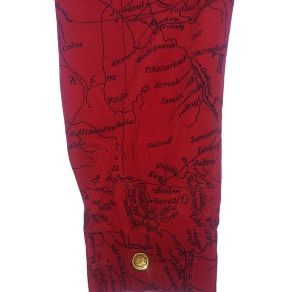 Vintage JONES NEW YORK Red/Black Pleated Map of Magellan Secretary Blouse S 10 - Picture 9 of 10